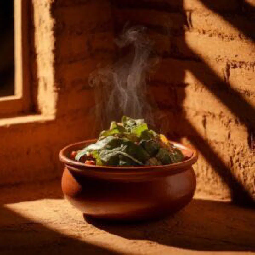 Imfino, a Zambian dish of chopped leafy greens with crushed groundnuts