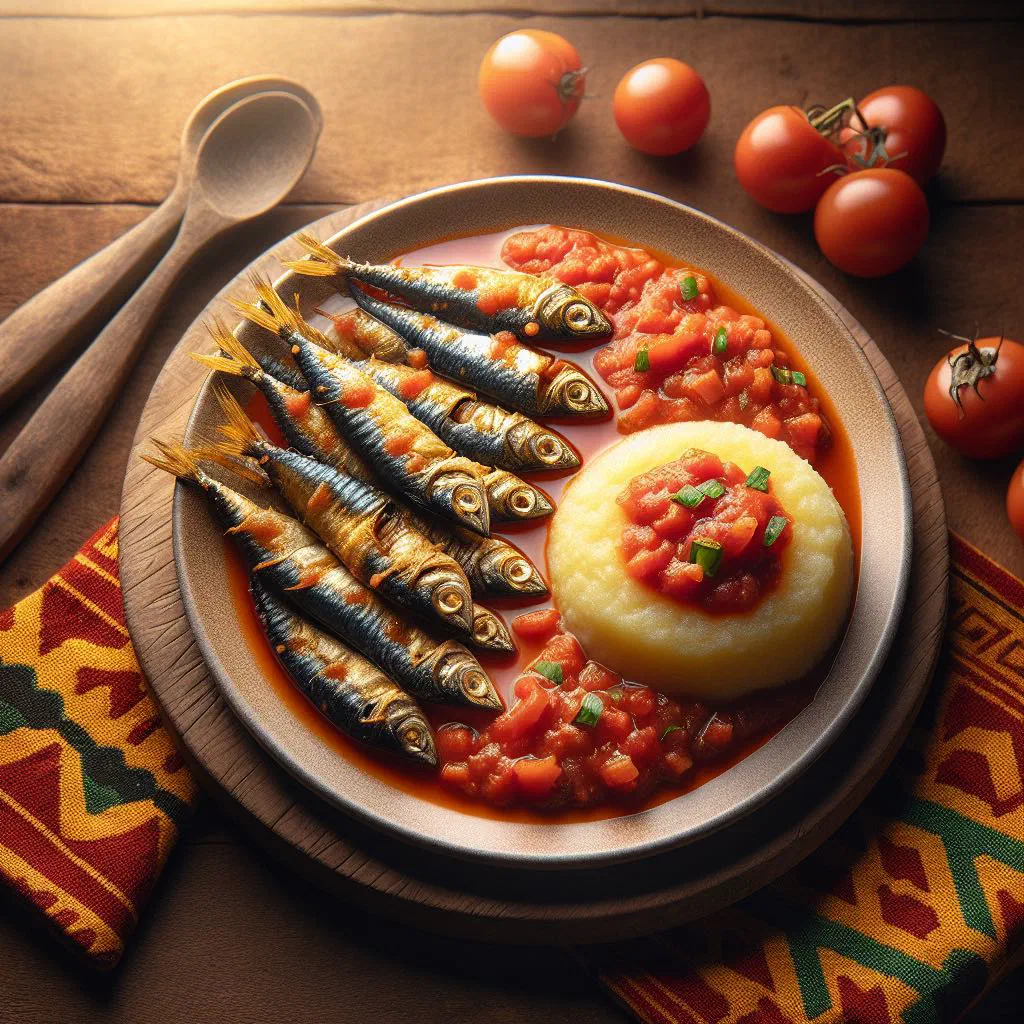 Kapenta dried fish simmered with tomatoes, onion and green pepper in a pan