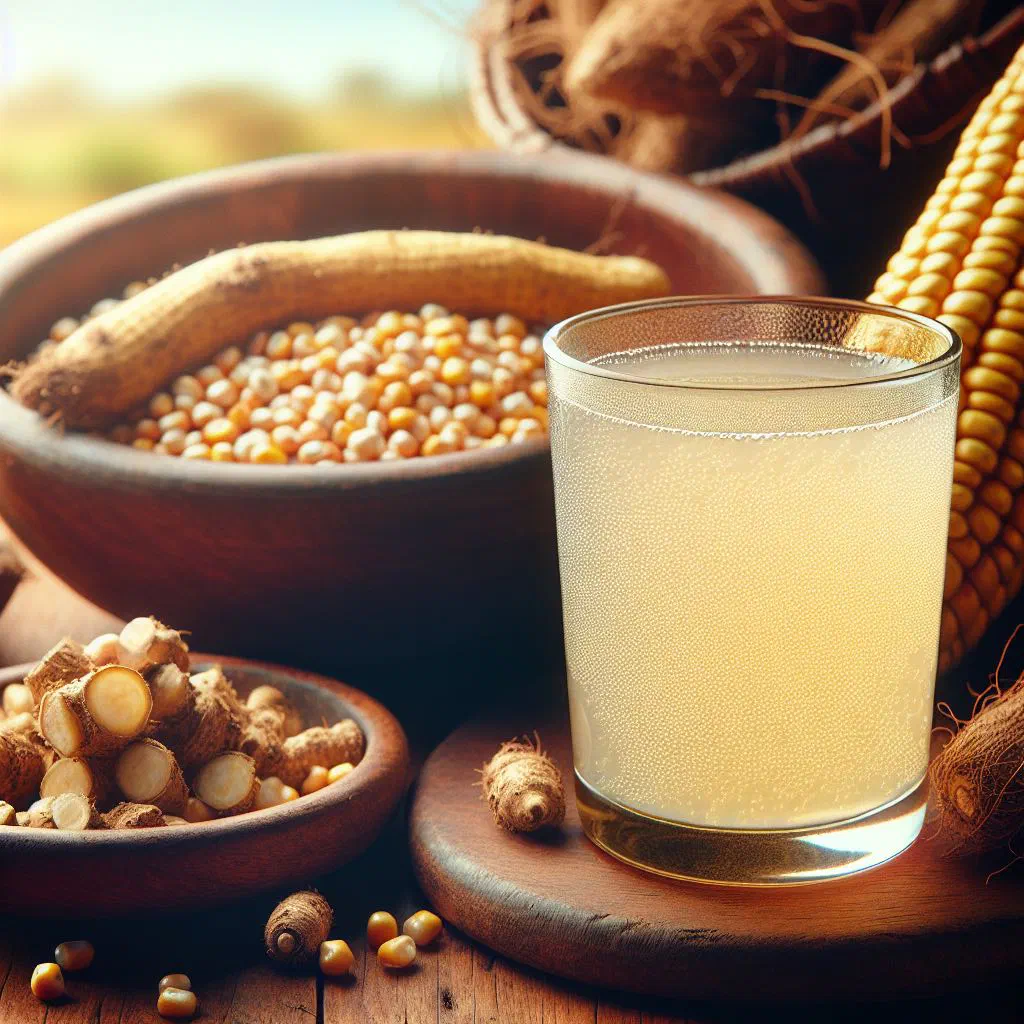 Glass of chilled Zambian munkoyo, a creamy fermented maize drink