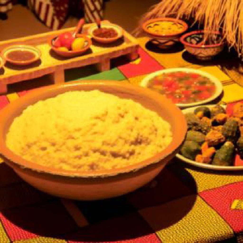A bowl of smooth white sima maize meal served with vegetables
