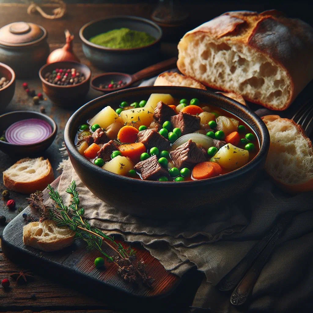 Rustic bowl of Zimbabwean beef and vegetable stew with carrots and peppers