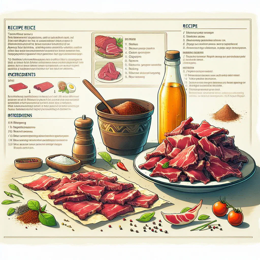 Sliced air-dried biltong on a rustic wooden board