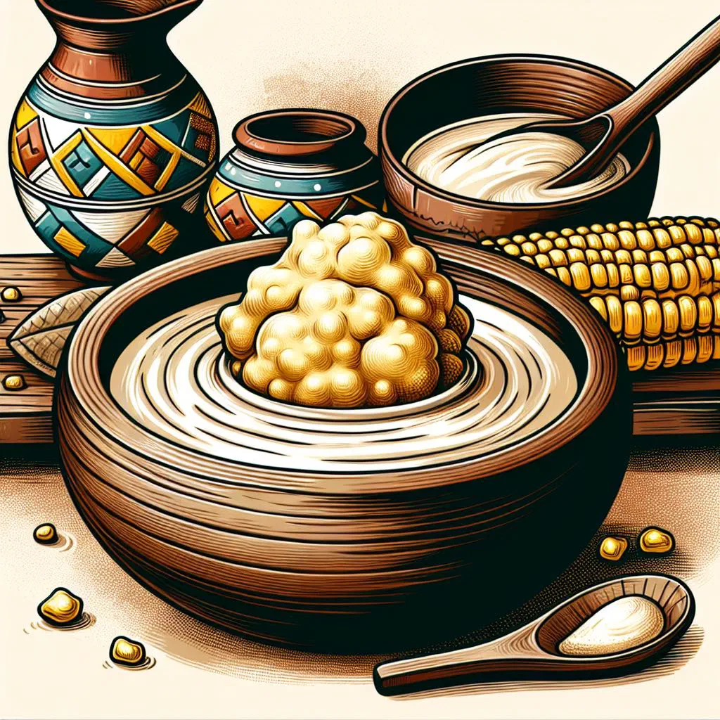 Bowl of chikukutu, a thick maize meal and meat stew with vegetables