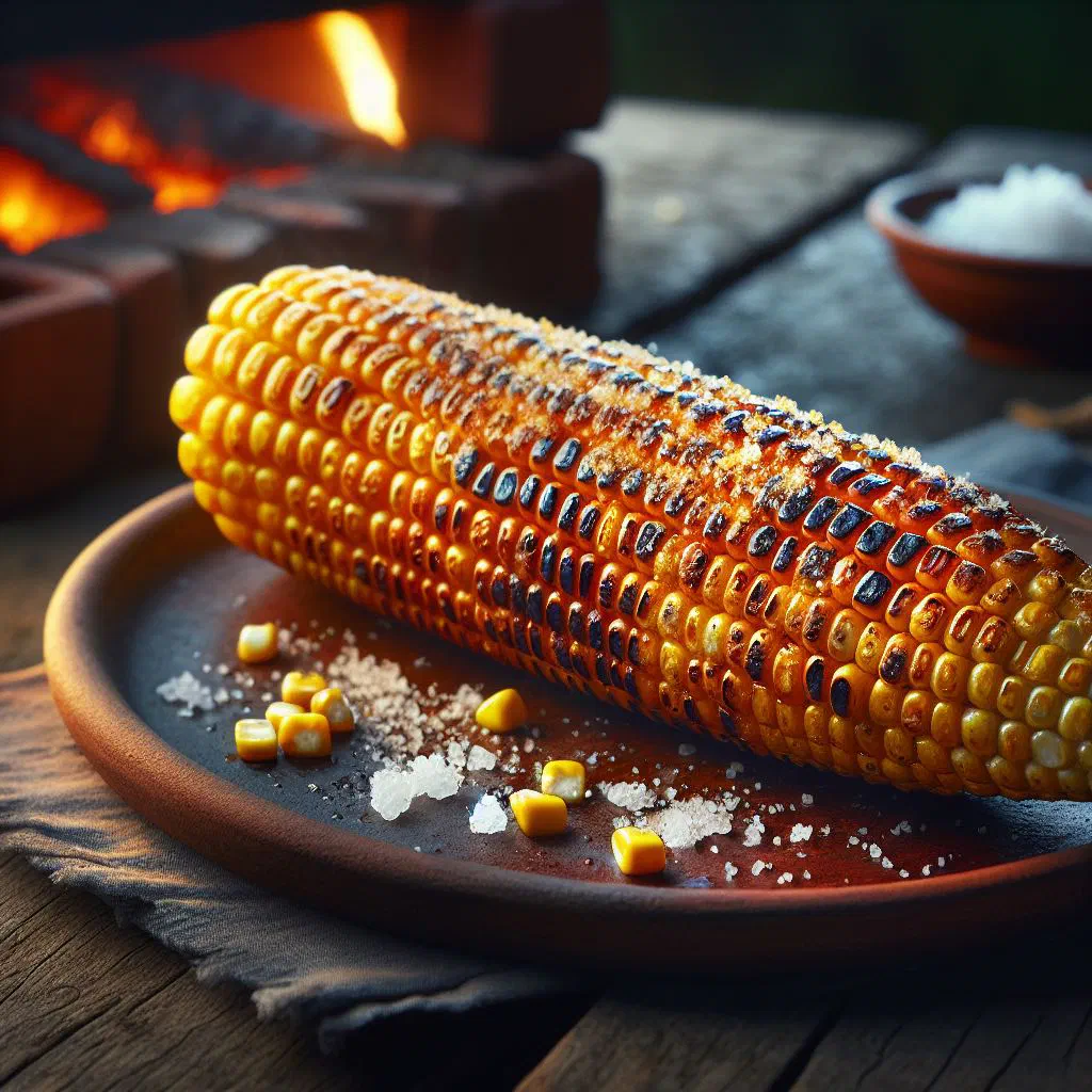 Golden grilled maize meal patties on a rustic wooden board with fresh relish