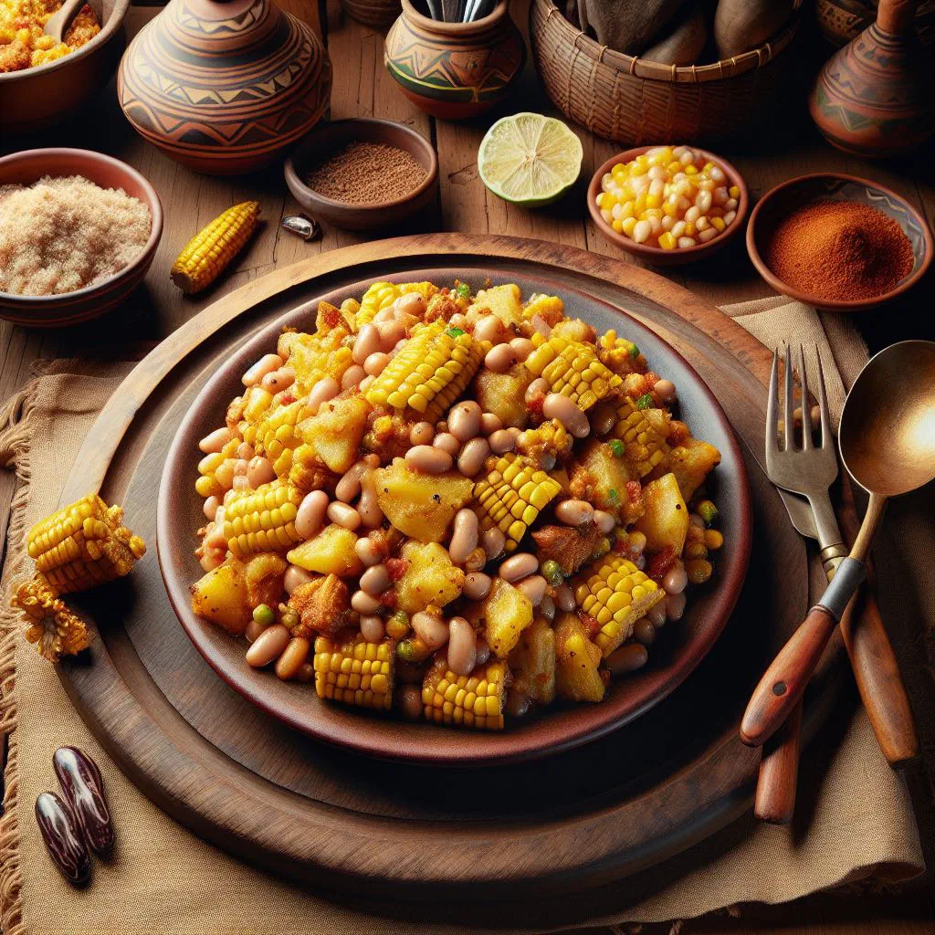 Bowl of mutakura with boiled maize kernels, beans and pumpkin seeds